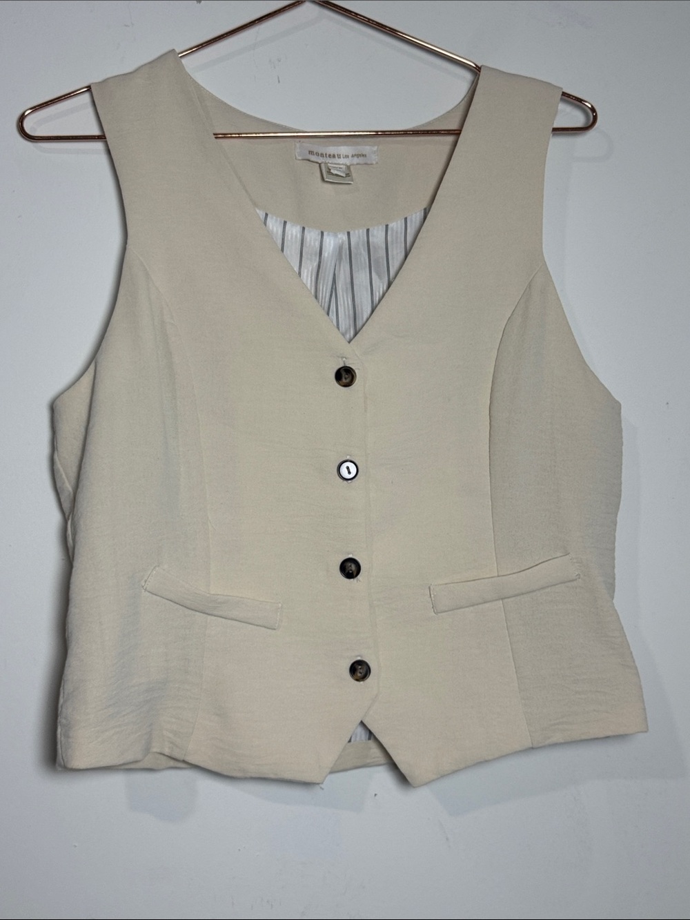 Monteau Cream Tailored Sleeveless Vest with Button Front size L